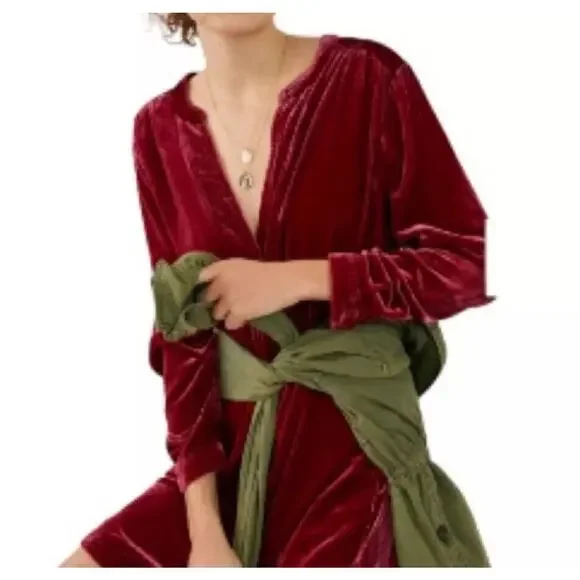 Anthropologie Velvet Midi Dress in Rich Burgundy - Picture 3 of 13
